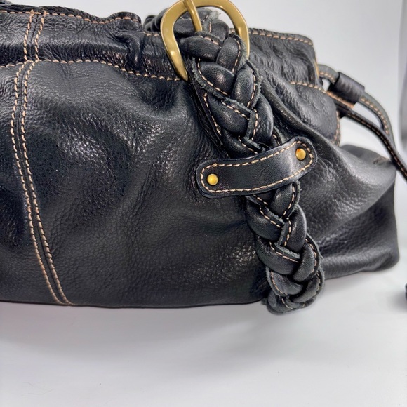 Fossil Black Pebbled Leather Shoulder Bag With Braided Straps And A Key Charm - Picture 7 of 11
